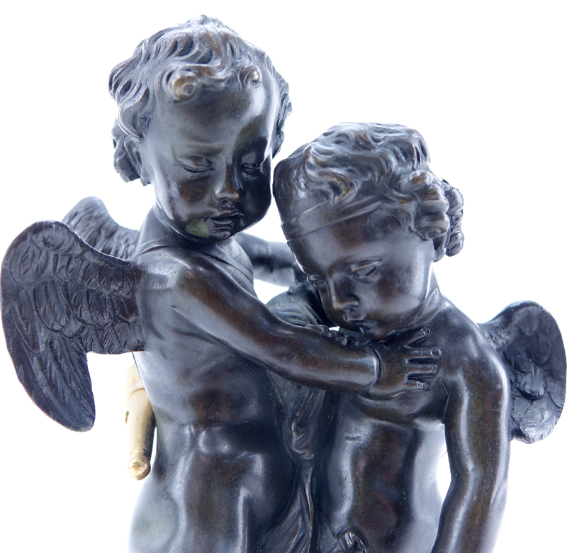 A French Bronze Group Of Two Putti Fighting Over A Heart. After: Pigalle, 19th C. Unsigned. 