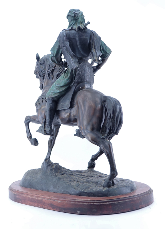 After: Antoine-Louis Barye, French  (1795 - 1875) “Cavalier Arabe” Orientalist Bronze Sculpture on Wooden Plinth. 