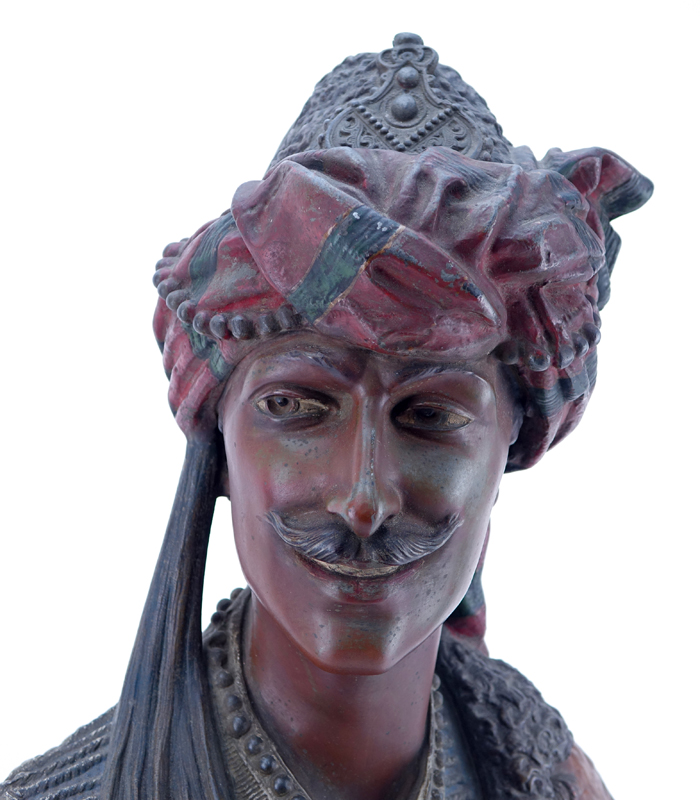 After: Louis Hottot, French (1834 - 1905) Polychrome and Patinated Orientalist French Metal Bust, Sculpture of a Male.