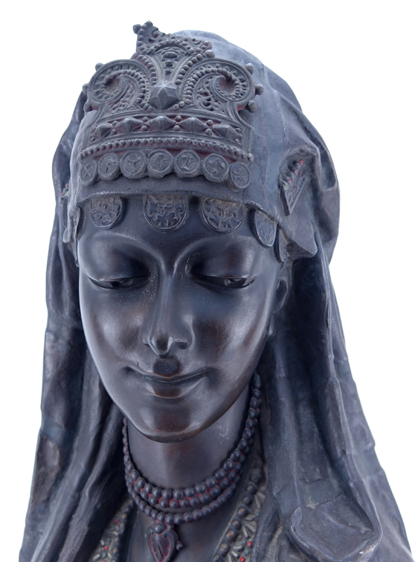 After: Louis Hottot, French (1834 - 1905) Polychrome and Patinated Orientalist French Metal Bust, Sculpture of a Female.