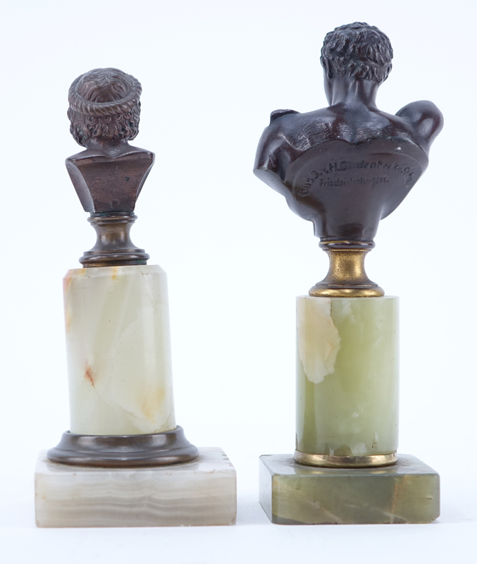 Two (2) Small German Late 19th Century Bronze Busts on Onyx Bases.