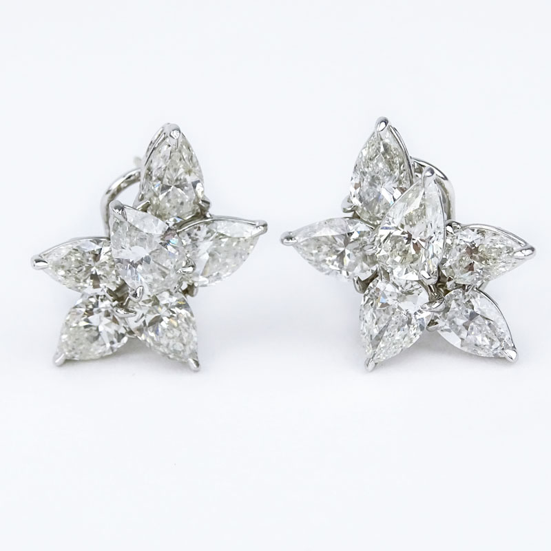 Vintage Harry Winston style Approx.14.0 Carat Pear  Shape Diamond and Platinum Earrings.