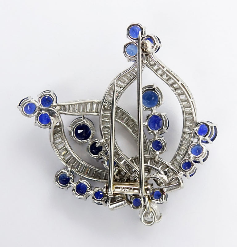 Fine Estate Tiffany & Co. Platinum, Sapphire and Diamond Brooch. 