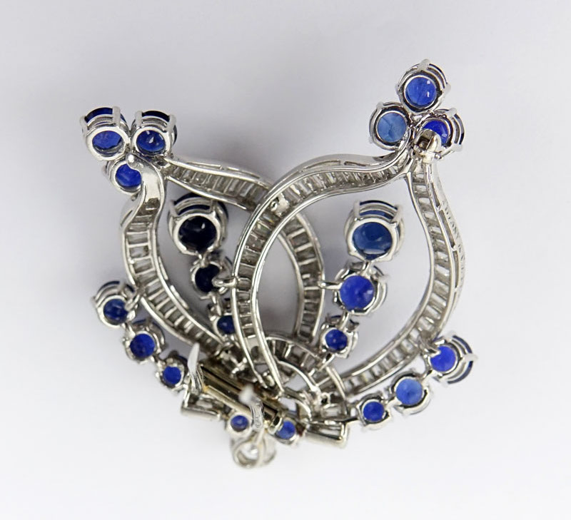 Fine Estate Tiffany & Co. Platinum, Sapphire and Diamond Brooch. 