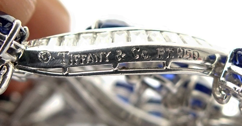 Fine Estate Tiffany & Co. Platinum, Sapphire and Diamond Brooch. 