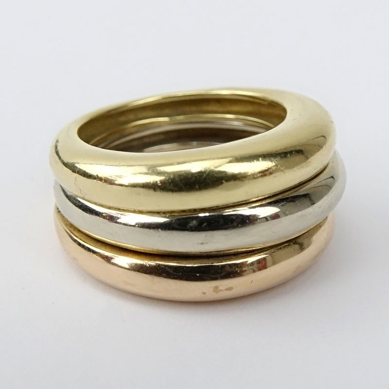 Cartier Stacking Tri-Color 18 Karat Gold Wide Band Ring.