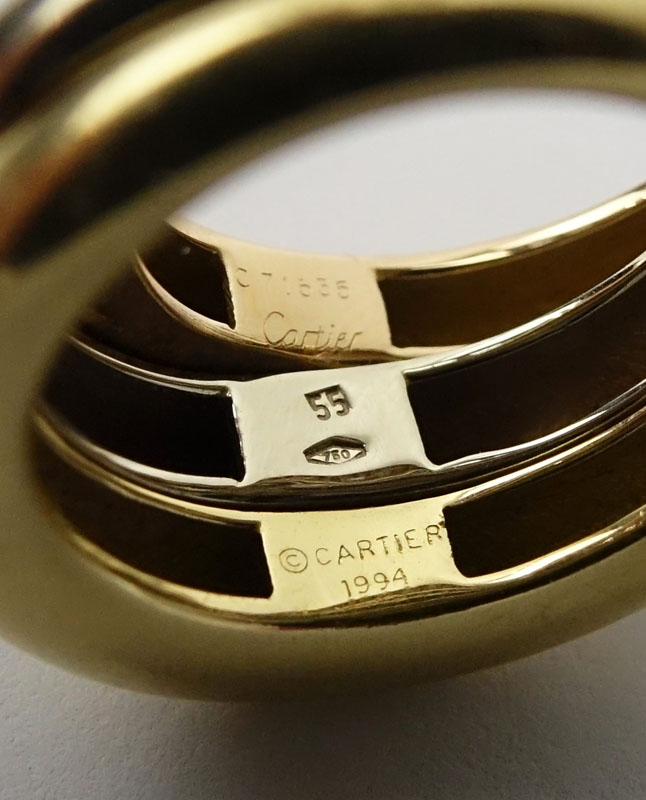 Cartier Stacking Tri-Color 18 Karat Gold Wide Band Ring.