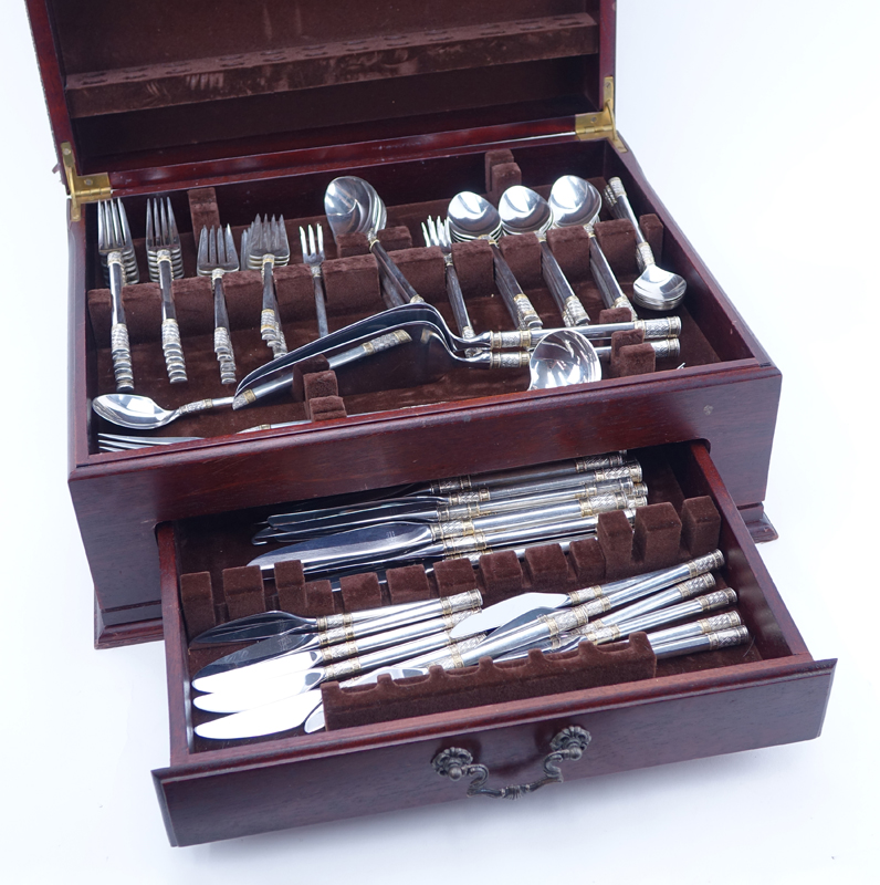 Ninety-Four (94) Piece Wallace Golden Aegean Weave Sterling Silver Flatware Set.