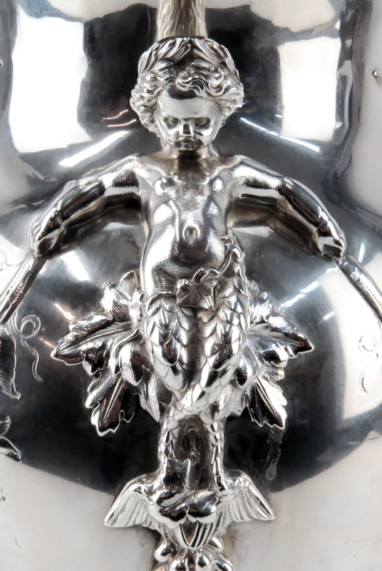 Gorham Art Nouveau Sterling Silver High Relief Cherub and Foliage Water Pitcher.