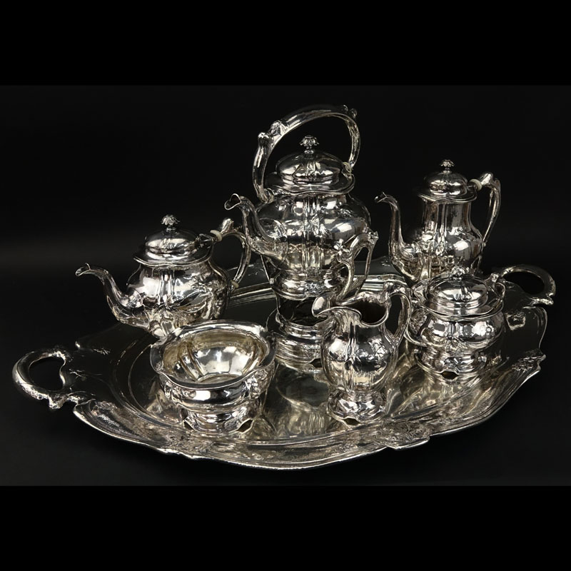 Important Gorham Martele .9584 Silver Tea and Coffee Service With Tray Circa 1910. Retailed by Spaulding & Co., Chicago. 