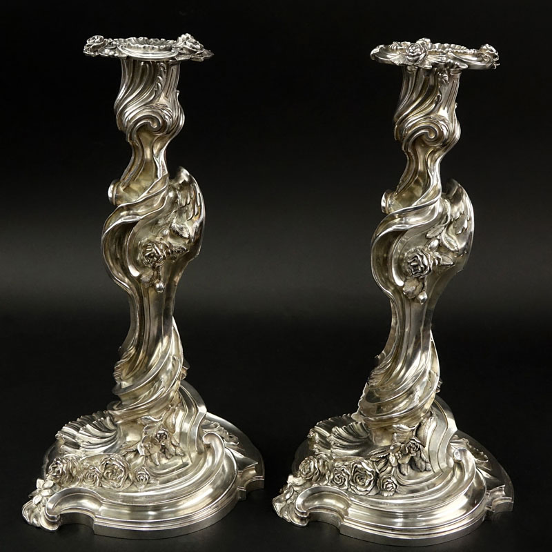 Very Fine Pair 19th Century Faberge Silver Candlesticks, Workmaster Julius Rappaport, St Petersburg Circa 1890.