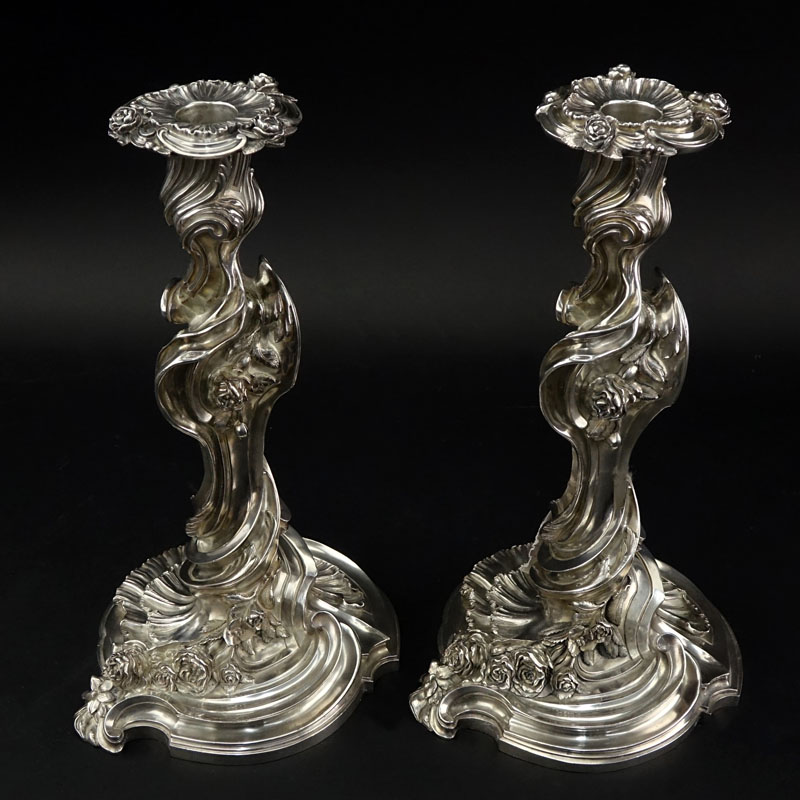 Very Fine Pair 19th Century Faberge Silver Candlesticks, Workmaster Julius Rappaport, St Petersburg Circa 1890.
