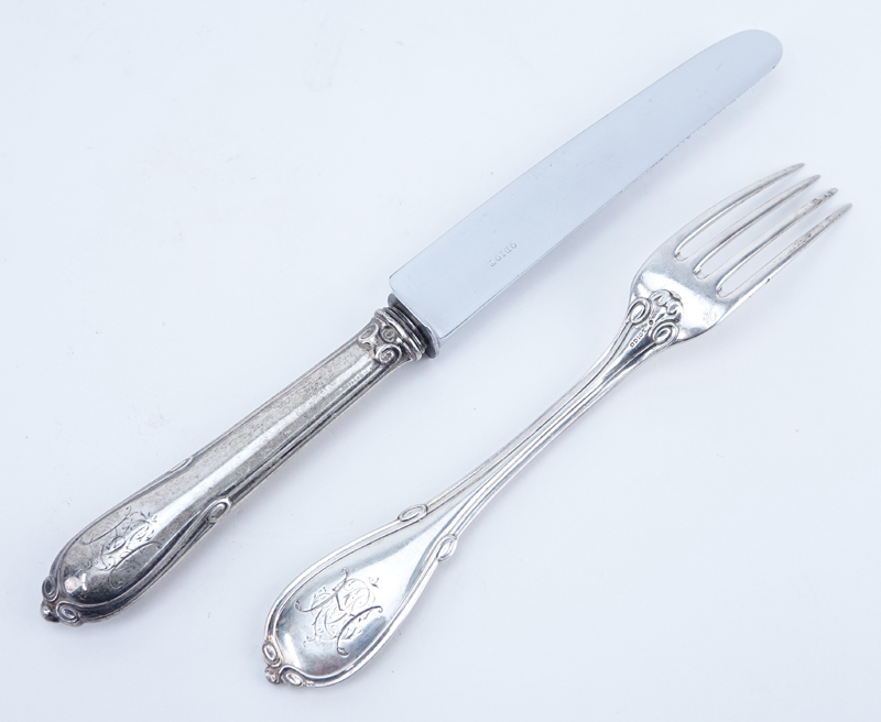 One Hundred Twenty Nine (129) Pieces Odiot Fontenelle French Silver Flatware.