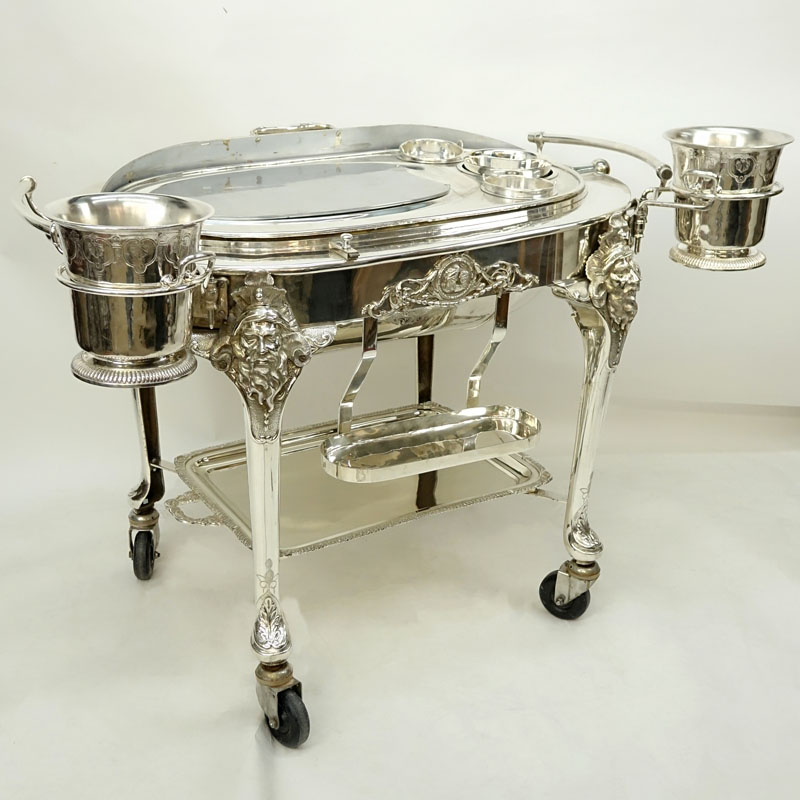 Impressive Antique English Victorian Silver Plate Serving Trolley.