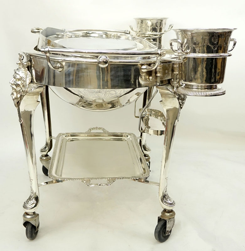 Impressive Antique English Victorian Silver Plate Serving Trolley.