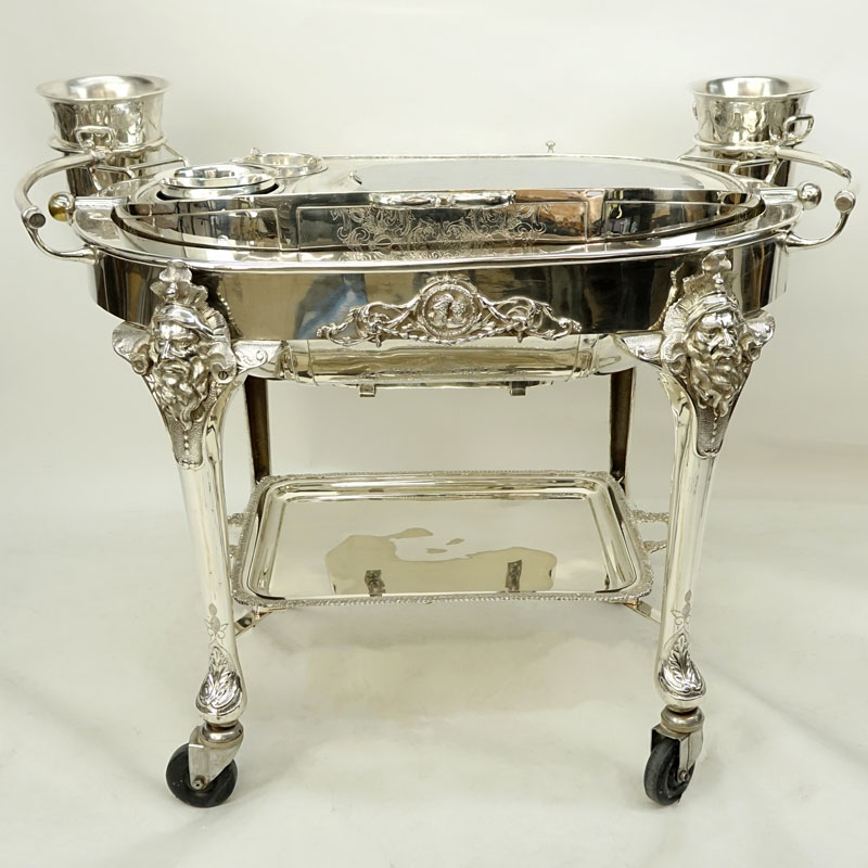 Impressive Antique English Victorian Silver Plate Serving Trolley.