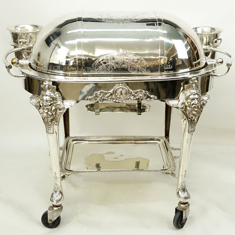 Impressive Antique English Victorian Silver Plate Serving Trolley.