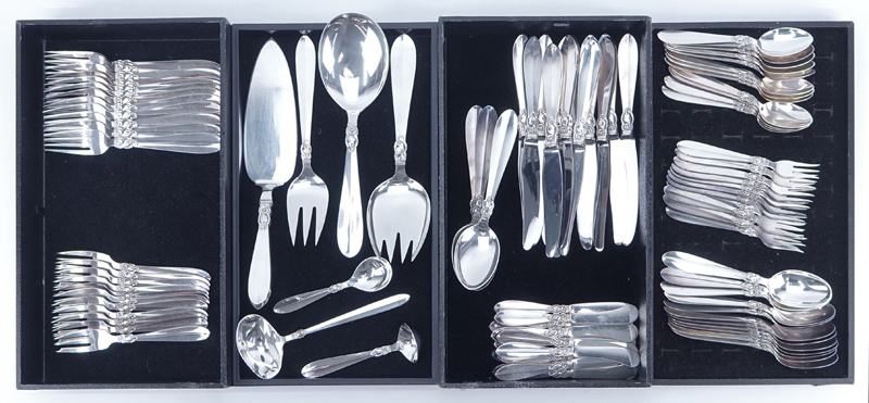 Ninety-Three (93) Piece Set Frigast Princess Fuchsia Sterling Silver Flatware Set.