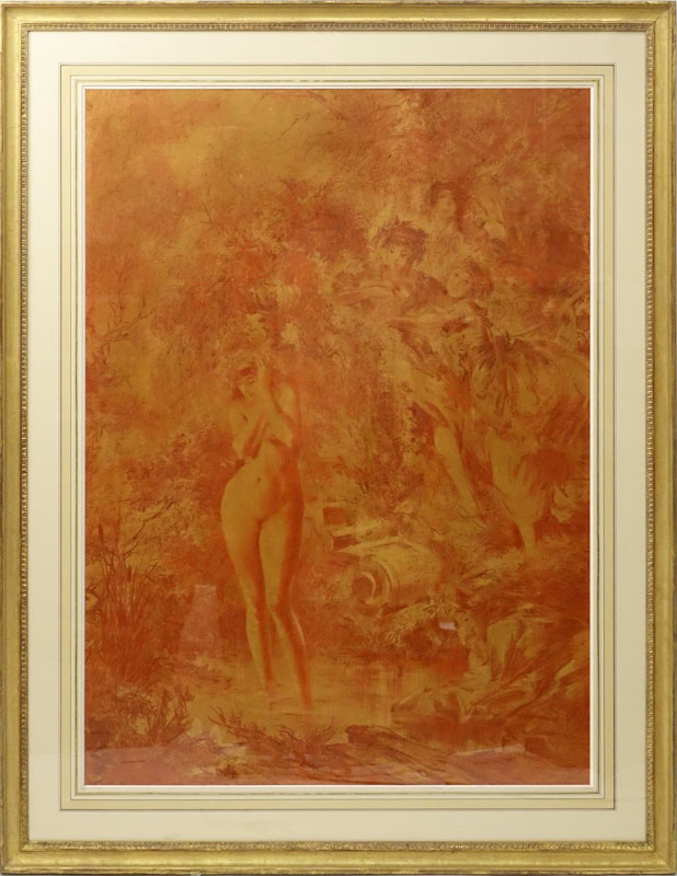 Everett Shinn, American (1876 - 1953) Drawing in sanguine on paper "The Bather" Signed lower right and dated 1908. 