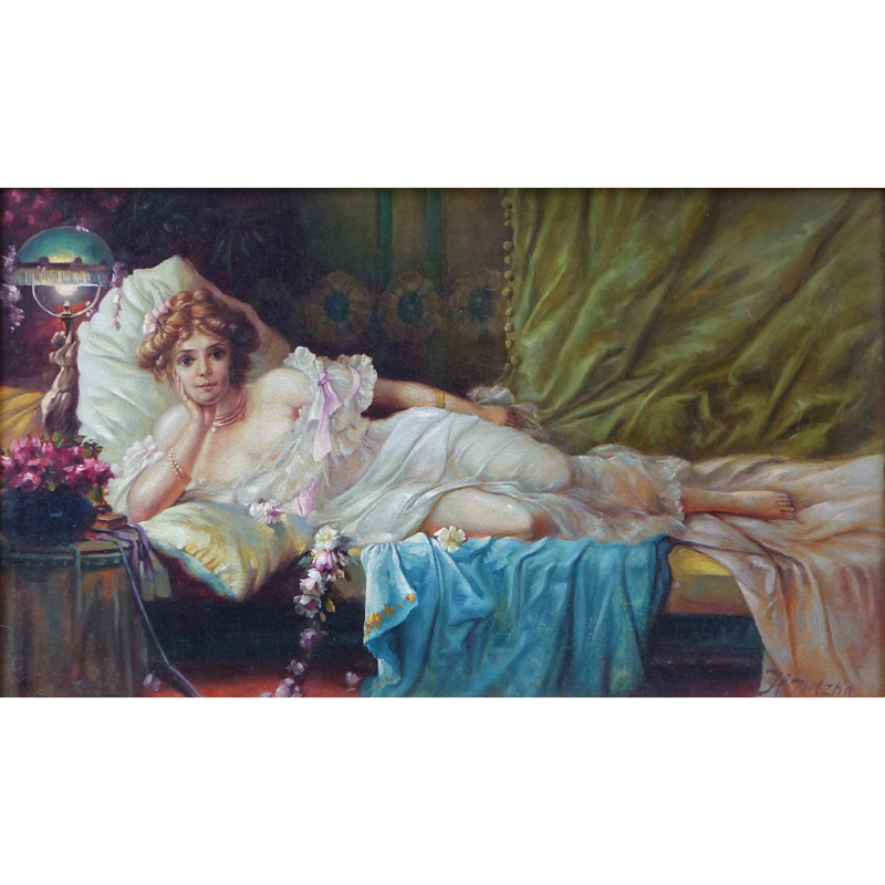 Follower of: Hans Zatzka, Austrian (1859 - 1945) Oil on canvas "Lady In Repose"