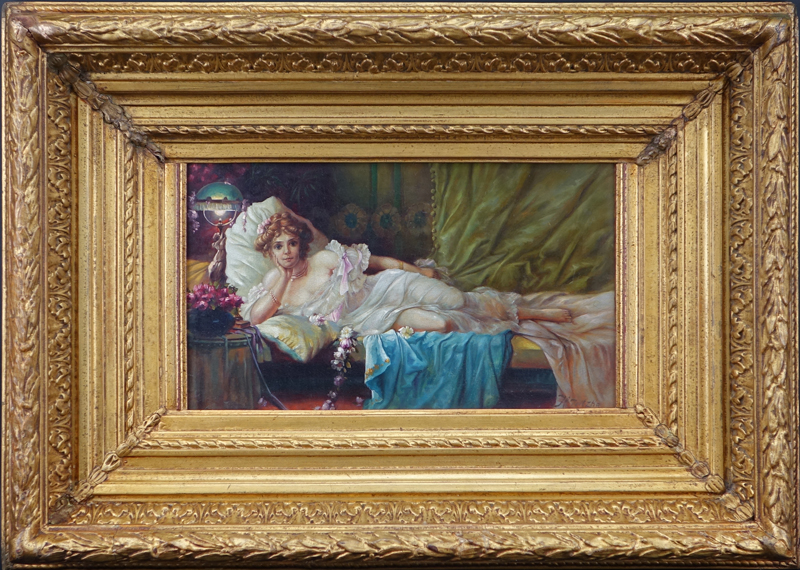 Follower of: Hans Zatzka, Austrian (1859 - 1945) Oil on canvas "Lady In Repose"