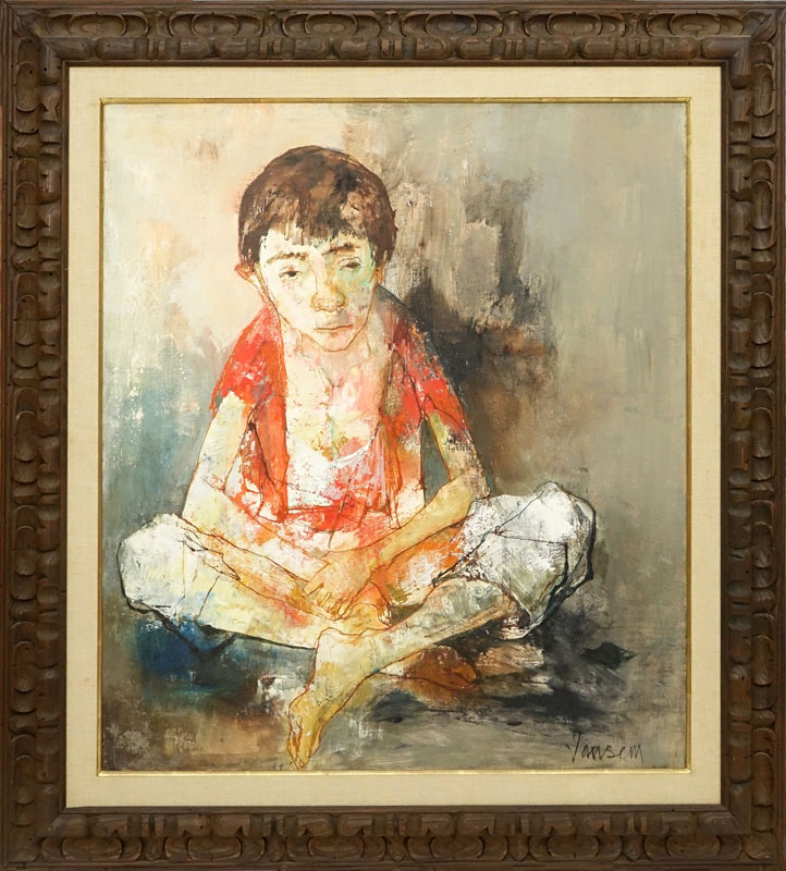 Jean Jansem, French (1920 - 2013) Oil on canvas "Seated Boy". 