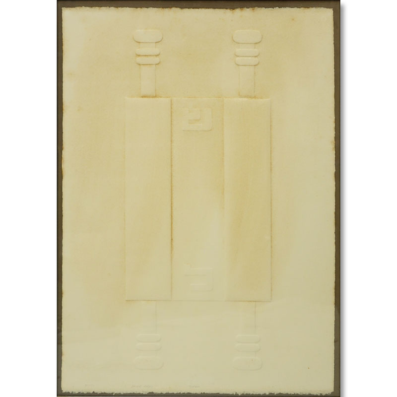 Omar Vayo, Israeli (20th Century) Intaglio on deckled paper "Torah". 