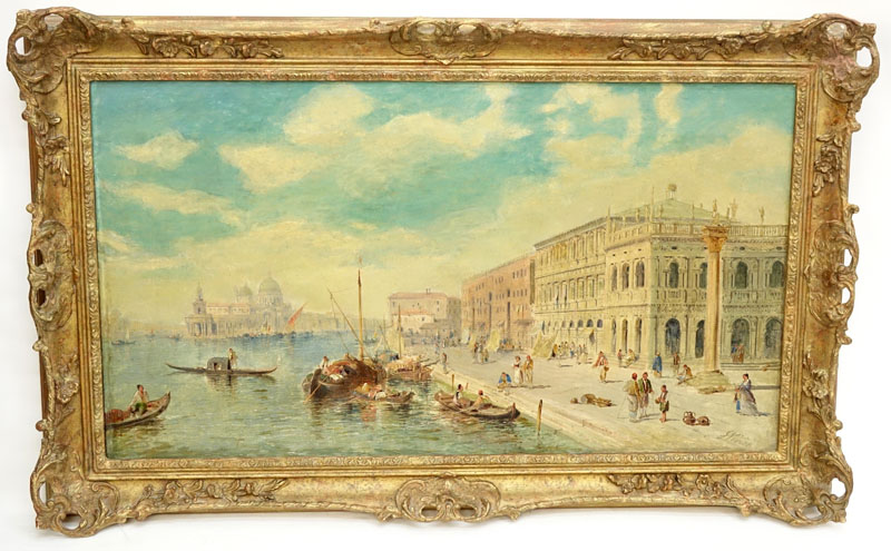 Jane Vivian, British (fl.1869 - 1877) Oil on Canvas "Venetian Scene" Signed Lower Right. 