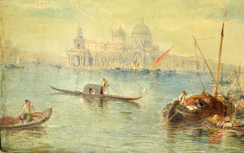 Jane Vivian, British (fl.1869 - 1877) Oil on Canvas "Venetian Scene" Signed Lower Right. 