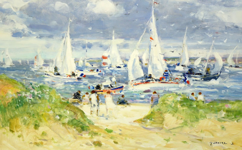 Gaston Sebire, French (1920-2001) Oil on Canvas "Sailboats" Signed Lower Right. 