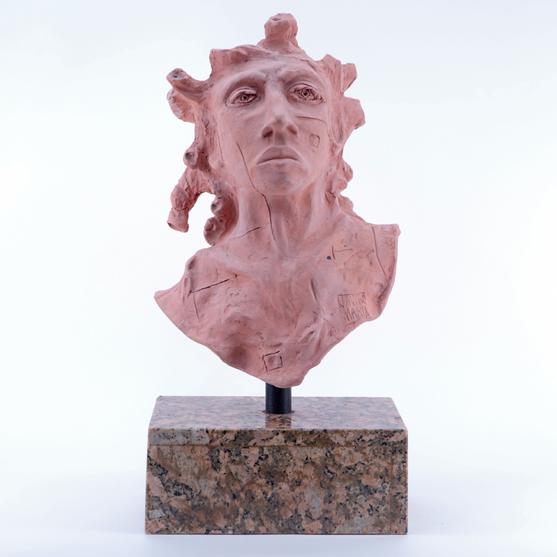 After: Javier Marin, Mexican (born 1962) "Cabeza de Hombre" Terracotta Bust on Fitted Marble Base. 
