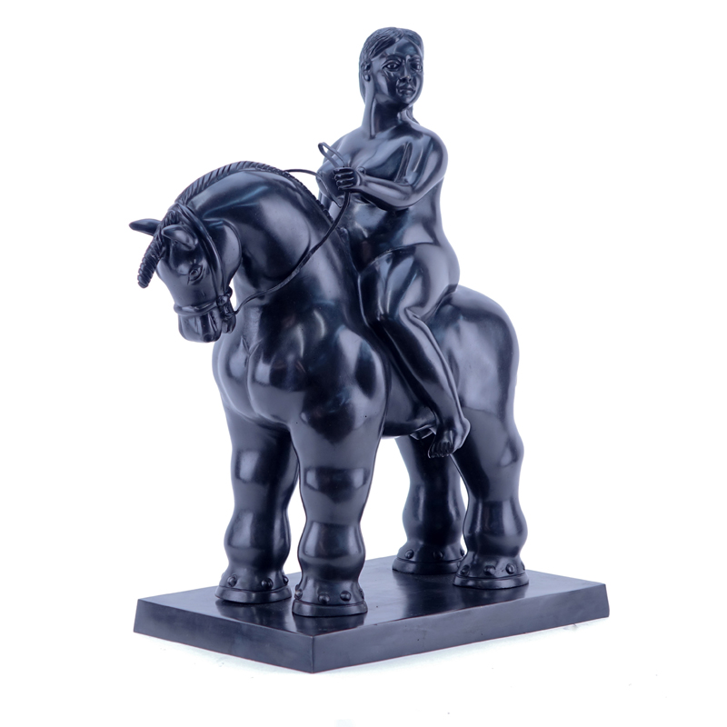 After: Fernando Botero, Colombian  (born 1932) "Nude on Horseback" Bronze Sculpture.