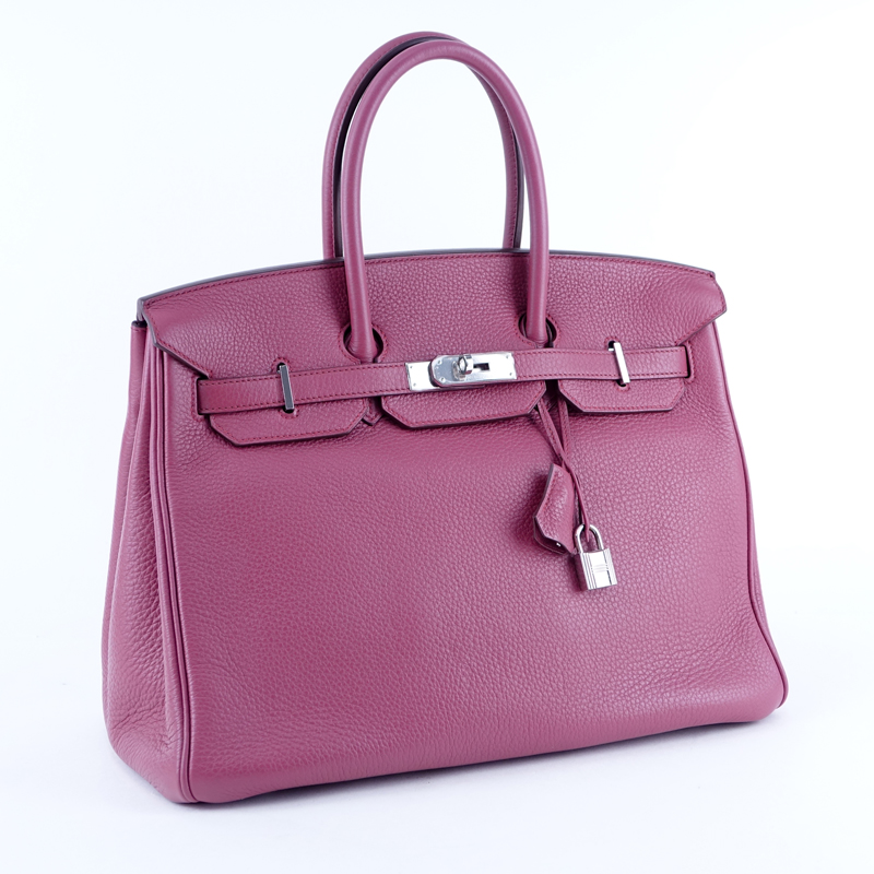 Hermes Bois de Rose Togo Birkin 35 Bag. Palladium hardware , Lock, Key, Clochette. 