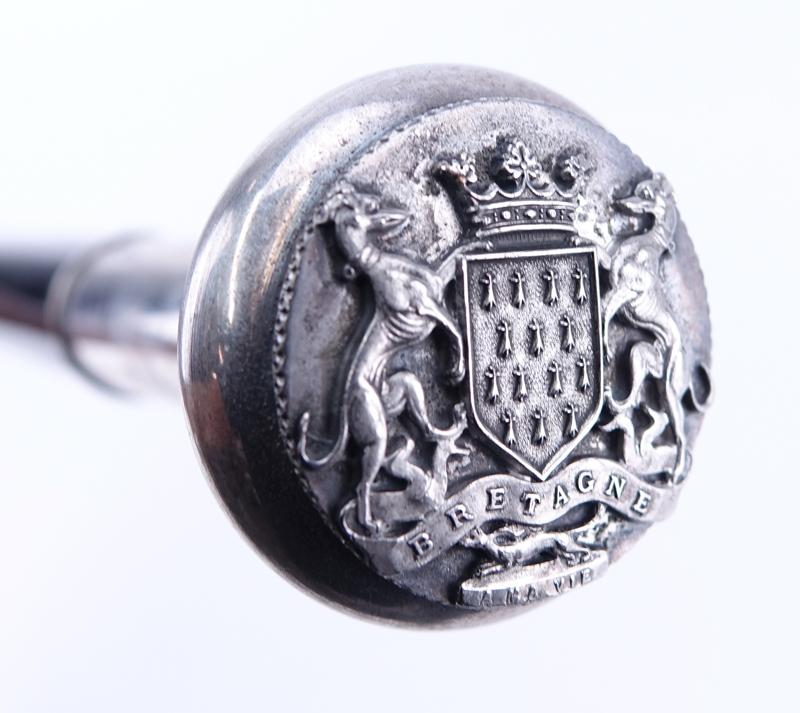 Antique Brittany Coat of Arms French Silver Walking Sticks. Hallmarks.