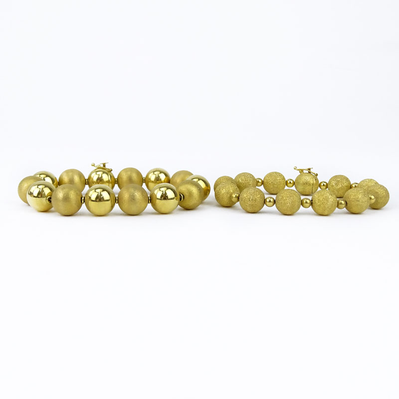 Two (2) Vintage Italian 18 Karat Yellow Gold Bead Bracelets.