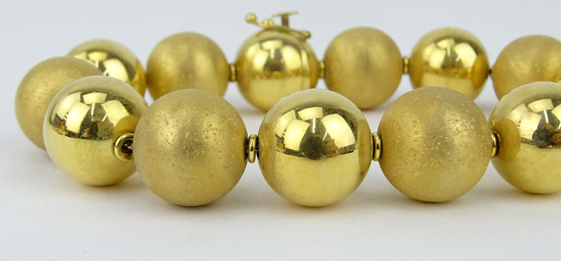 Two (2) Vintage Italian 18 Karat Yellow Gold Bead Bracelets.