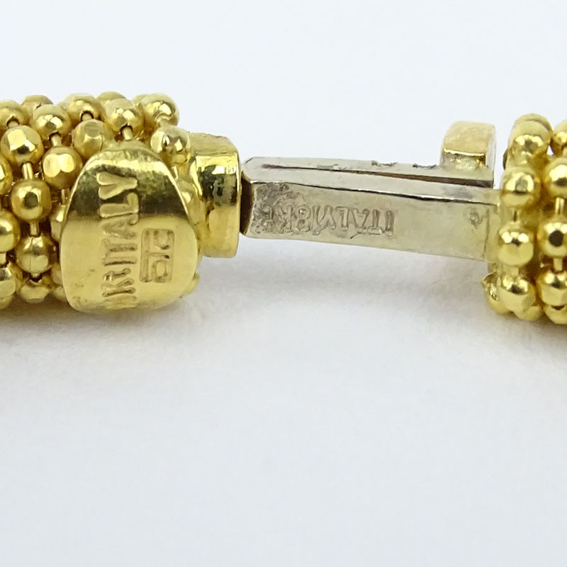 Vintage Italian 18 Karat Yellow Gold Beaded Hinged Bangle Bracelet.