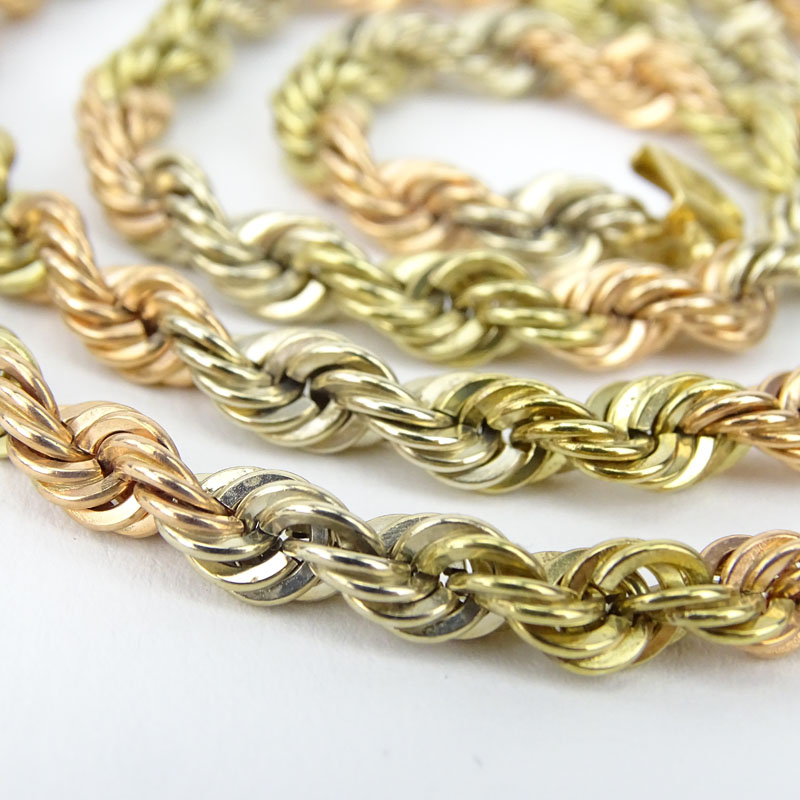 Vintage 14 Karat Tri-color Gold Rope Chain Necklace.