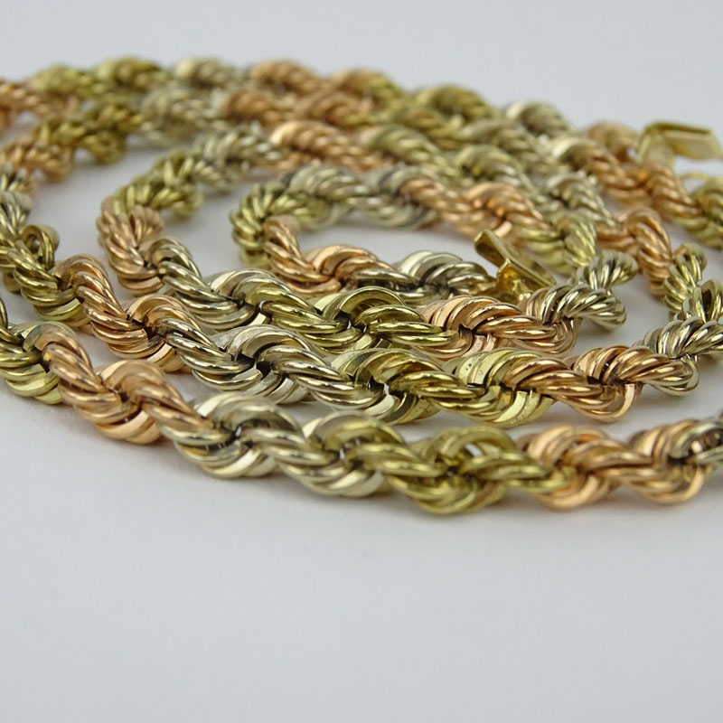 Vintage 14 Karat Tri-color Gold Rope Chain Necklace.