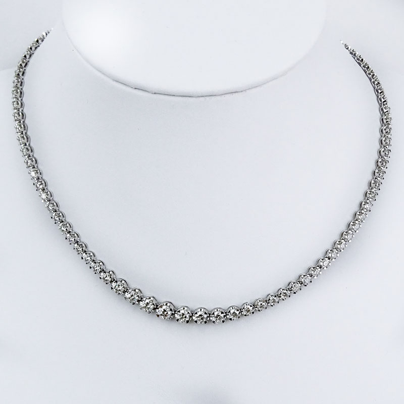 Approx. 10.02 Carat Round Brilliant Cut Diamond and 18 Karat White Gold Riviera Necklace.