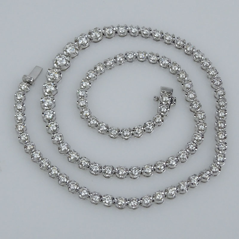 Approx. 10.02 Carat Round Brilliant Cut Diamond and 18 Karat White Gold Riviera Necklace.