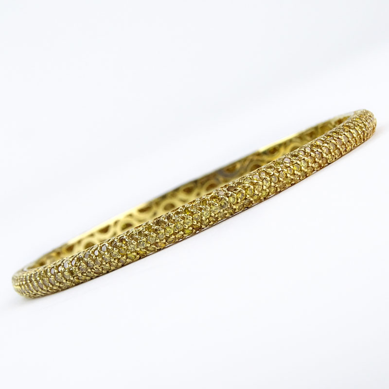 Approx. 6.0 Carat Pave Set Fancy Yellow Diamond and 18 Karat Yellow Gold Bangle Bracelet.