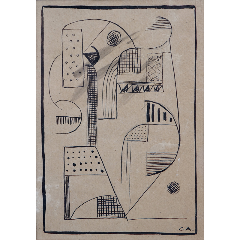 Carmelo de Arzadun, Uruguayan (1888-1968) Ink on paper "Abstract Composition" Bears initials C.A. lower right. 