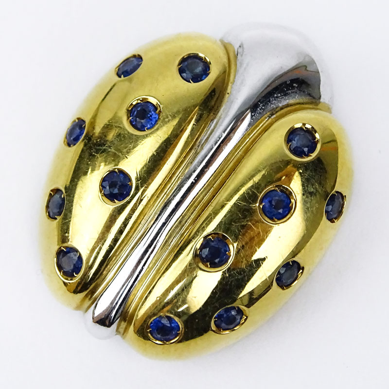 Vintage Italian Faraone Fourteen (14) Sapphire and 18 Karat Yellow and White Gold Lady Bug Brooch.