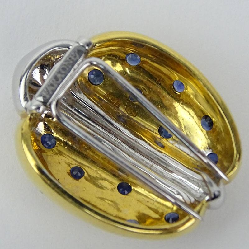Vintage Italian Faraone Fourteen (14) Sapphire and 18 Karat Yellow and White Gold Lady Bug Brooch.