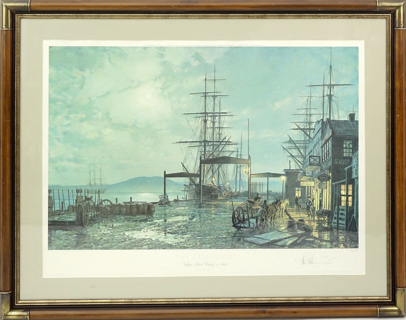 John Stobart, American (b. 1929) Color Lithograph "San Francisco, Vaiiejo Street Wharf in 1863" 