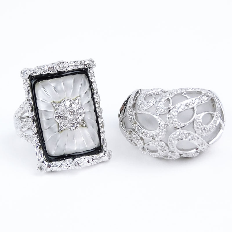 Two (2) Diamond, Rock Crystal and 14 Karat White Gold Rings. 