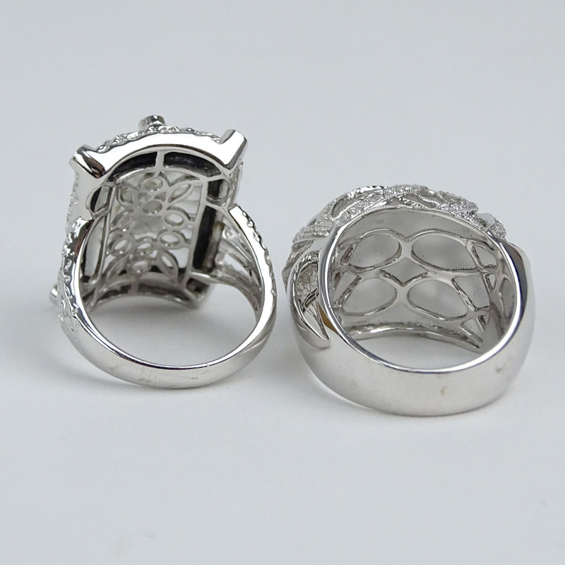 Two (2) Diamond, Rock Crystal and 14 Karat White Gold Rings. 