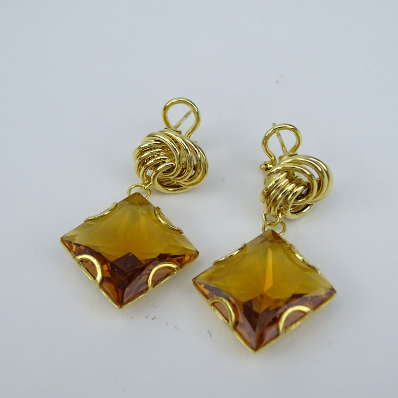 Large Italian Citrine and 14 Karat Yellow Gold Necklace, Bracelet and Earring Suite.