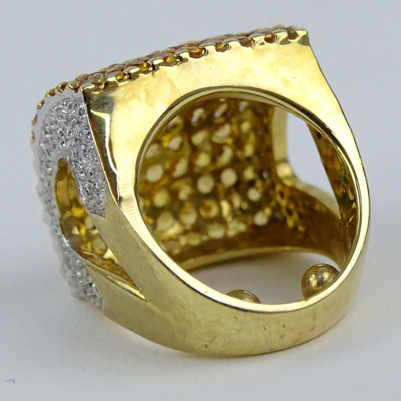 Pave Set Citrine, Diamond and 14 Karat Yellow Gold Ring. 
